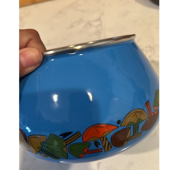 vintage 1970s fondue pot or saucepan with a mushroom design blue - Picture 5 of 9